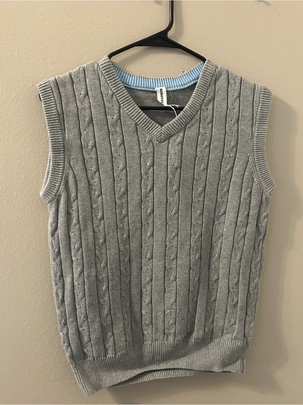 Cable Knit V-Neck Sweater Vest - Light Gray